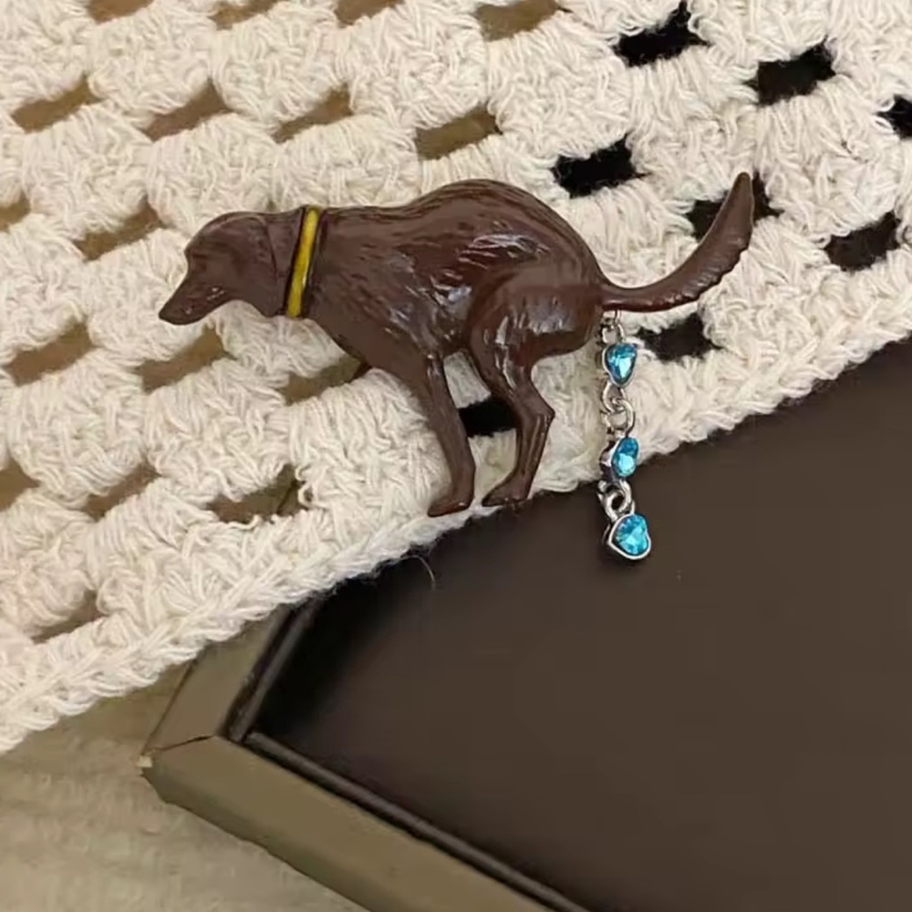 Pooping Dog Brooch with Blue Accents - Picture 4 of 7